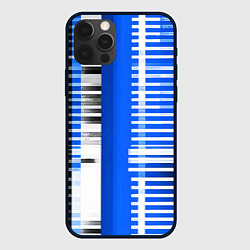 Чехол iPhone 12 Pro Max White stripes on a black and blue background