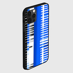 Чехол для iPhone 12 Pro Max White stripes on a black and blue background, цвет: 3D-черный — фото 2