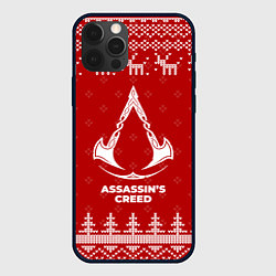 Чехол для iPhone 12 Pro Max Новогодний Assassins Creed с оленями, цвет: 3D-черный