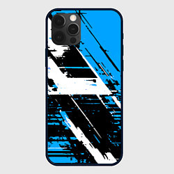 Чехол iPhone 12 Pro Max Diagonal black and white stripes on a blue backgro