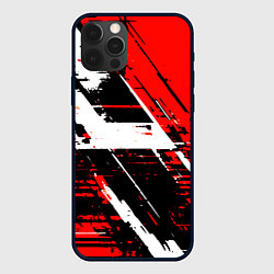 Чехол iPhone 12 Pro Max Diagonal black and white stripes on a red backgrou