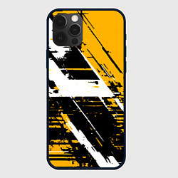 Чехол iPhone 12 Pro Max Diagonal black and white stripes on a yellow backg