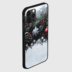 Чехол для iPhone 12 Pro Max Елочные игрушки и снег, цвет: 3D-черный — фото 2