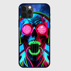 Чехол iPhone 12 Pro Max Metallica - neon skull with headphones