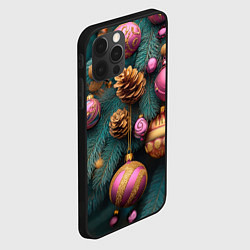 Чехол для iPhone 12 Pro Max Розовые новогодние шары и шишки, цвет: 3D-черный — фото 2