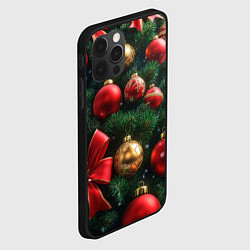 Чехол для iPhone 12 Pro Max Красные шары и бантики на елке, цвет: 3D-черный — фото 2