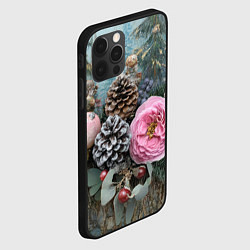 Чехол для iPhone 12 Pro Max Новогодние цветы и шишки, цвет: 3D-черный — фото 2