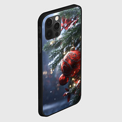 Чехол для iPhone 12 Pro Max Красные новогодние шары с узорами, цвет: 3D-черный — фото 2