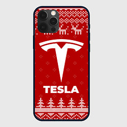 Чехол iPhone 12 Pro Max Новогодний Tesla с оленями