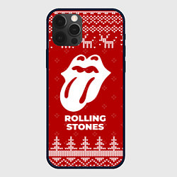 Чехол для iPhone 12 Pro Max Новогодний Rolling Stones с оленями, цвет: 3D-черный