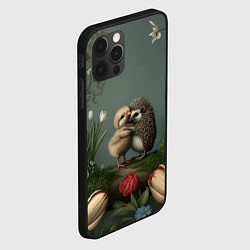 Чехол для iPhone 12 Pro Max Ежик и цыпленок обнимаются, цвет: 3D-черный — фото 2