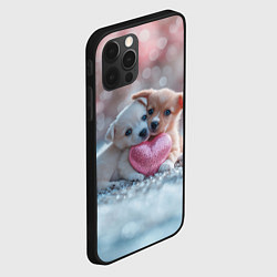 Чехол для iPhone 12 Pro Max Милые щенята с сердечком, цвет: 3D-черный — фото 2