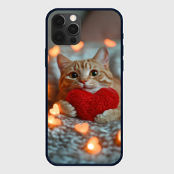 Чехол для iPhone 12 Pro Max Рыжий кот держит сердечко, цвет: 3D-черный
