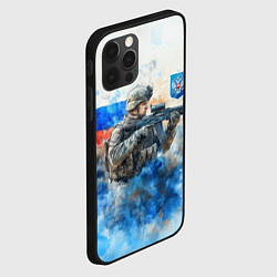 Чехол для iPhone 12 Pro Max Русский солдат и герб РФ, цвет: 3D-черный — фото 2