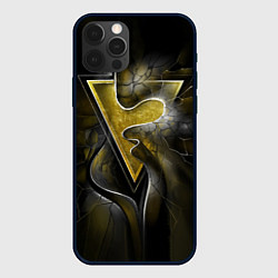 Чехол iPhone 12 Pro Max Золотой треугольник под стеклянной вуалью с волнам