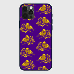 Чехол iPhone 12 Pro Max Золотые птички на индиго