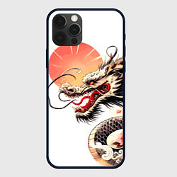 Чехол для iPhone 12 Pro Max Японский дракон и солнце, цвет: 3D-черный