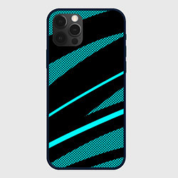 Чехол iPhone 12 Pro Max Чёрный с голубым полосы текстура