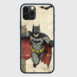 Чехол для iPhone 12 Pro Max Бэтмен летит между домами, цвет: 3D-черный