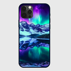 Чехол iPhone 12 Pro Max Северное сияние над горами - неоновое свечение