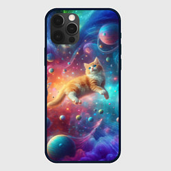 Чехол iPhone 12 Pro Max Рыжий космический котёнок - неоновое свечение