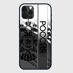 Чехол для iPhone 12 Pro Max Россия герб и полосы серый, цвет: 3D-черный