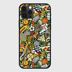 Чехол для iPhone 12 Pro Max Спортивный инвентарь коллаж, цвет: 3D-черный