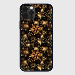 Чехол для iPhone 12 Pro Max Золотые снежинки, цвет: 3D-черный