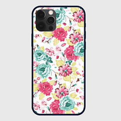Чехол для iPhone 12 Pro Max Розы красные и бирюзовые, цвет: 3D-черный