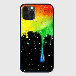 Чехол iPhone 12 Pro Max Стекающая радуга по черному