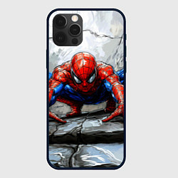 Чехол для iPhone 12 Pro Max Человек-паук палзет на стене, цвет: 3D-черный