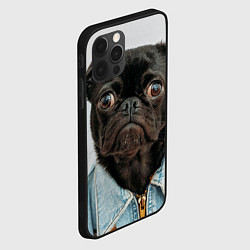 Чехол для iPhone 12 Pro Max Мопс в джинсовке - голова групно, цвет: 3D-черный — фото 2