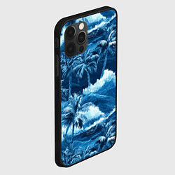 Чехол для iPhone 12 Pro Max Пальмы и волны - голубые оттенки паттерн, цвет: 3D-черный — фото 2