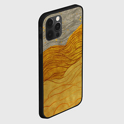 Чехол для iPhone 12 Pro Max Золотые волны на сером текстура, цвет: 3D-черный — фото 2