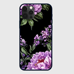 Чехол для iPhone 12 Pro Max Пионы и лаванда винтажный узор, цвет: 3D-черный
