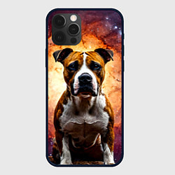 Чехол для iPhone 12 Pro Max Американский стаффордширский терьер в космосе, цвет: 3D-черный
