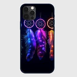 Чехол для iPhone 12 Pro Max Ловцы снов - свечение перьев, цвет: 3D-черный