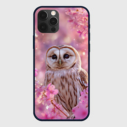 Чехол для iPhone 12 Pro Max Белая сова и розовые цветы, цвет: 3D-черный