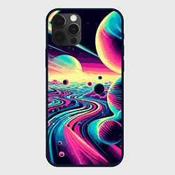 Чехол для iPhone 12 Pro Max Неоновый разноцветный космос, цвет: 3D-черный