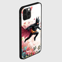 Чехол для iPhone 12 Pro Max Бэтмен прыгает над цветами и бабочками, цвет: 3D-черный — фото 2