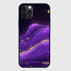 Чехол для iPhone 12 Pro Max Фиолетовая текстура с золотыми звездочками, цвет: 3D-черный