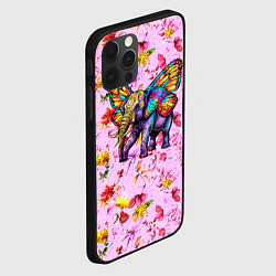 Чехол для iPhone 12 Pro Max Слон с крыльями бабочки, цвет: 3D-черный — фото 2