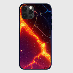 Чехол для iPhone 12 Pro Max Сине-оранжевые молнии текстура, цвет: 3D-черный