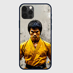 Чехол для iPhone 12 Pro Max Брюс Ли на сером, цвет: 3D-черный
