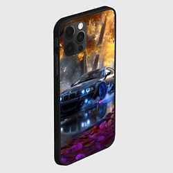 Чехол для iPhone 12 Pro Max BMW синие неоновые фары, цвет: 3D-черный — фото 2