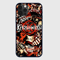 Чехол для iPhone 12 Pro Max Кукрыниксы на фоне электрогитар, цвет: 3D-черный