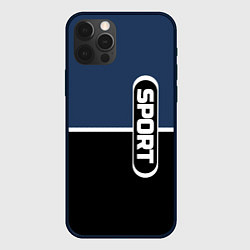 Чехол iPhone 12 Pro Max Sport сине-чёрный с полосой