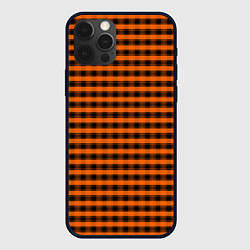 Чехол iPhone 12 Pro Max Мелкая черно оранжевая клетка