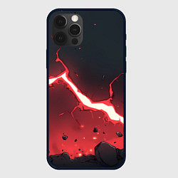Чехол iPhone 12 Pro Max Красная молния на черной текстуре