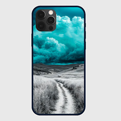 Чехол для iPhone 12 Pro Max Монохромное поле и сине-зеленое небо - природный п, цвет: 3D-черный